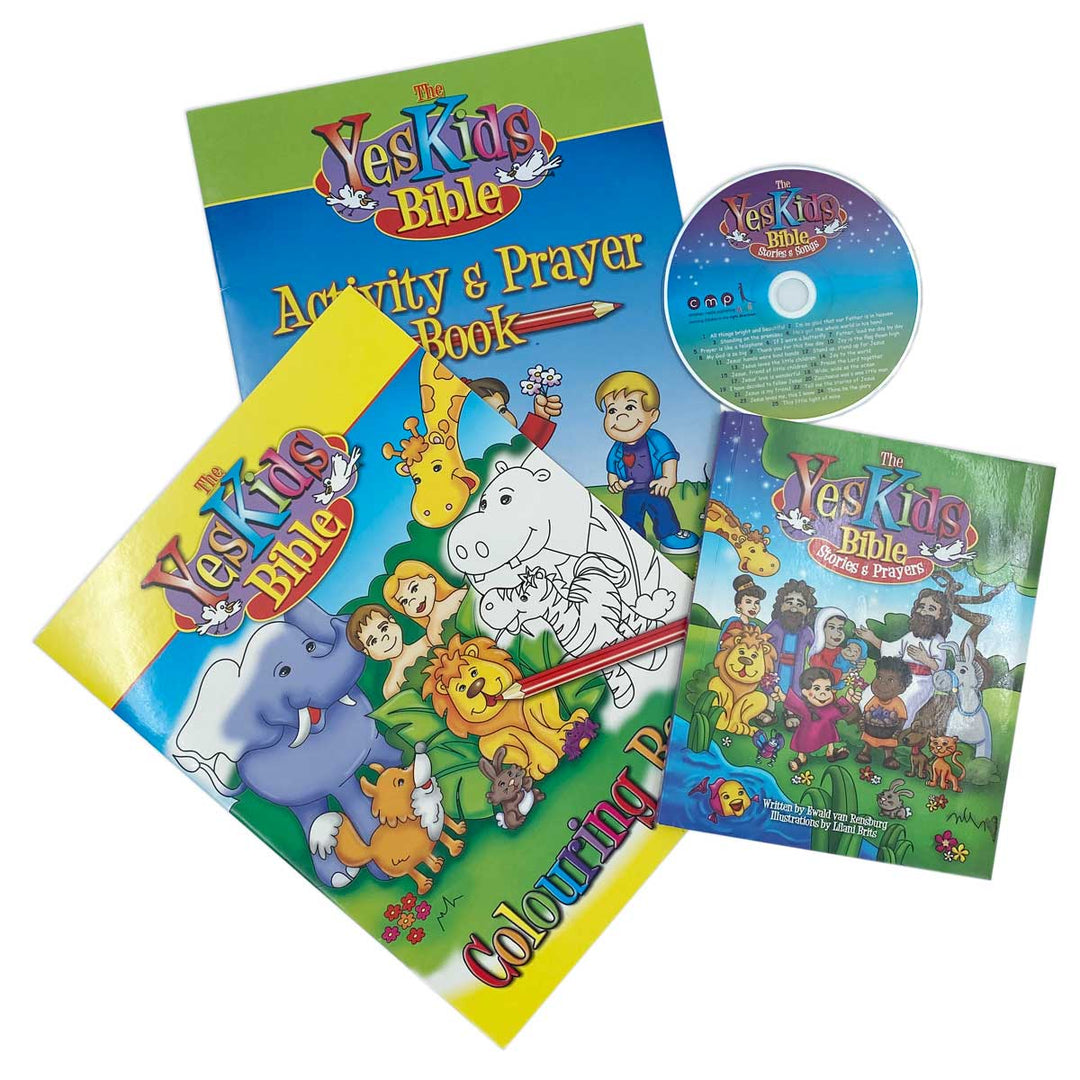 Yes Kids Mega Gift Bundle Combo: Hardcover Bible, CD, Colouring Book, Activity Book, Prayer Book