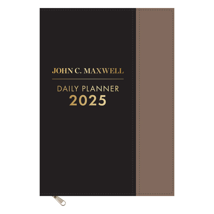 2025 John Maxwell Diary - Daily Planner Black and Taupe - Imitation Leather with Zip