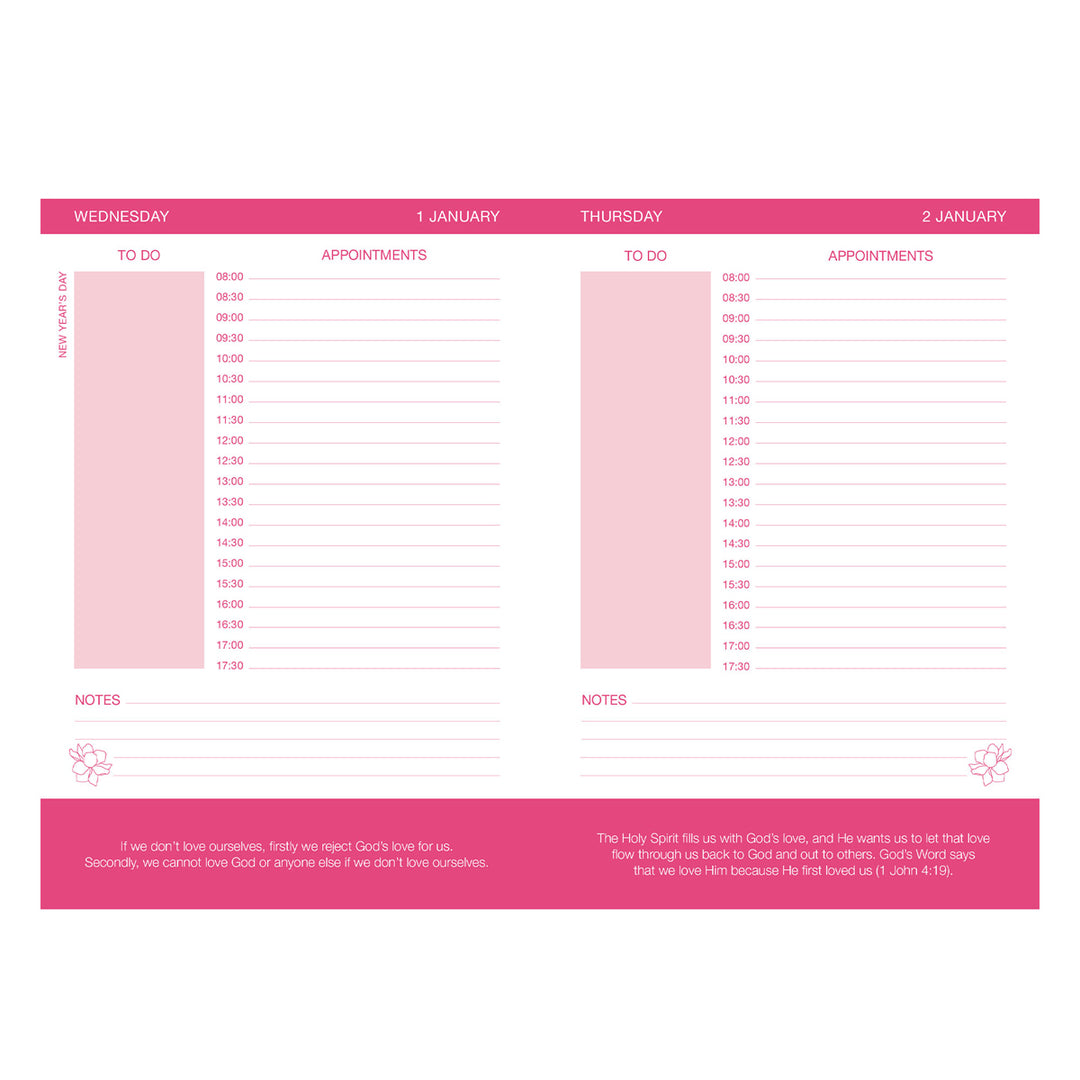 2025 Joyce Meyer A5 Diary - Daily Planner Pink - Imitation Leather with Zip