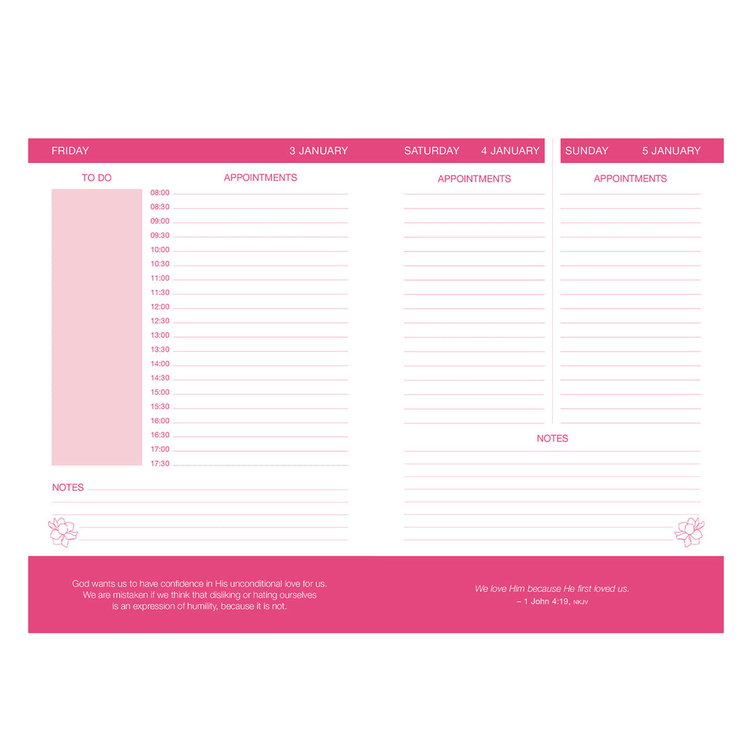 2025 Joyce Meyer A5 Diary - Daily Planner Pink - Imitation Leather with Zip