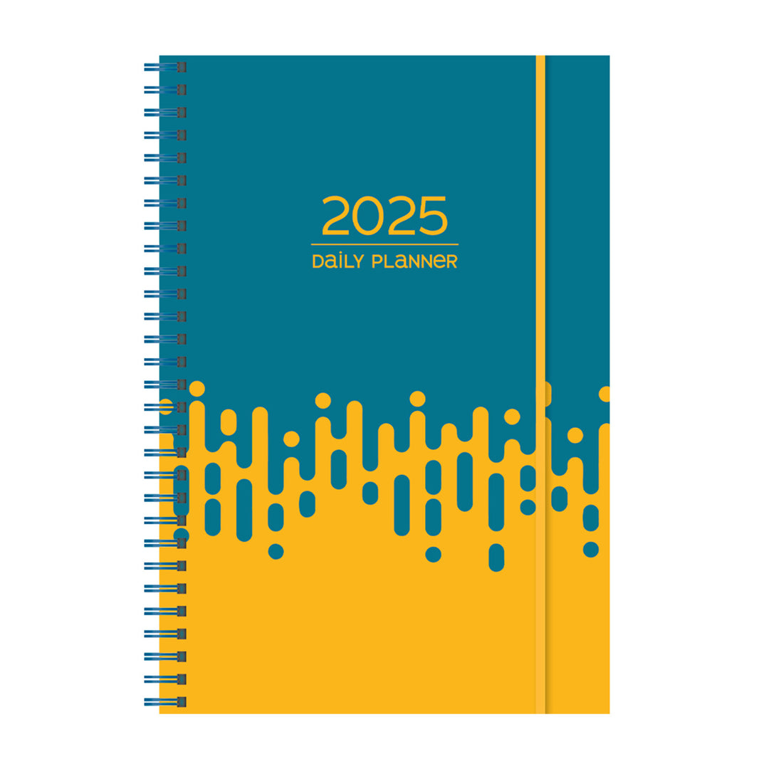 2025 A5 Diary - Daily Planner - Teal Rain - Imitation Leather Wirebound