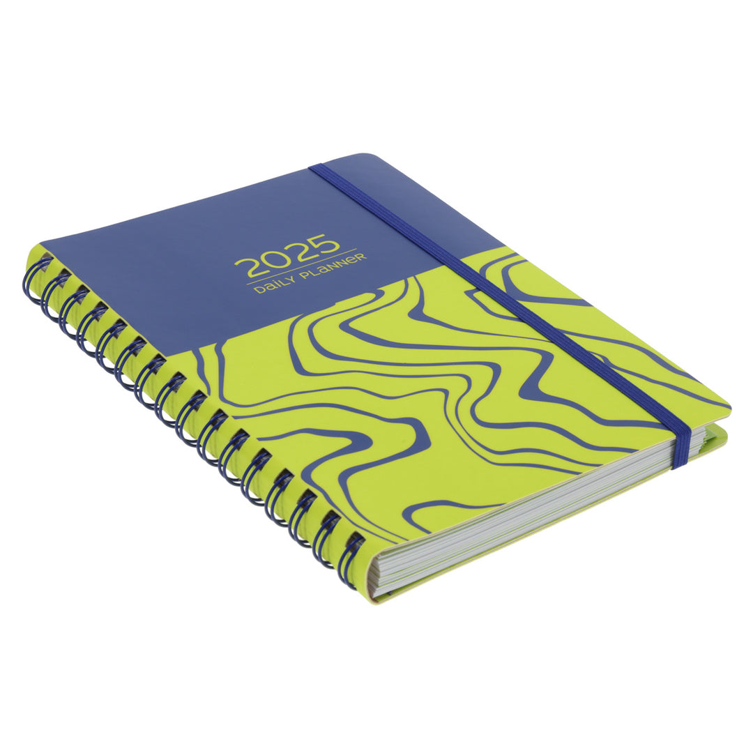 2025 A5 Diary - Daily Planner - Electric Marble - Imitation Leather Wirebound