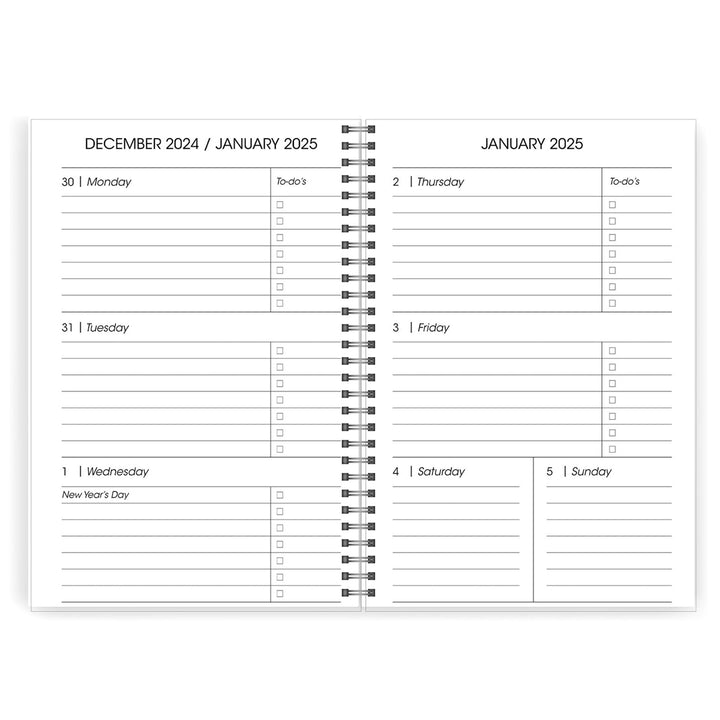 2025 A5 Diary - Daily Planner - Electric Marble - Imitation Leather Wirebound