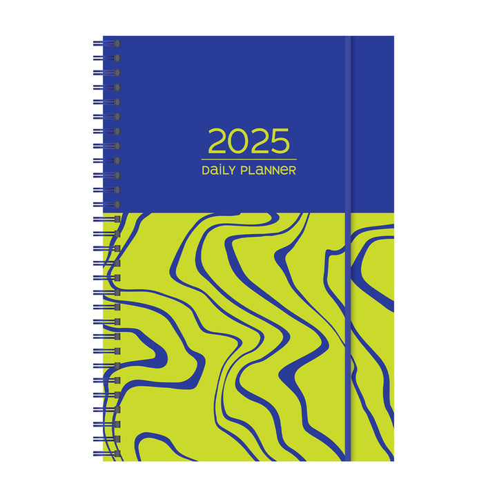 2025 A5 Diary - Daily Planner - Electric Marble - Imitation Leather Wirebound