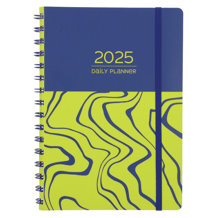 2025 A5 Diary - Daily Planner - Electric Marble - Imitation Leather Wirebound