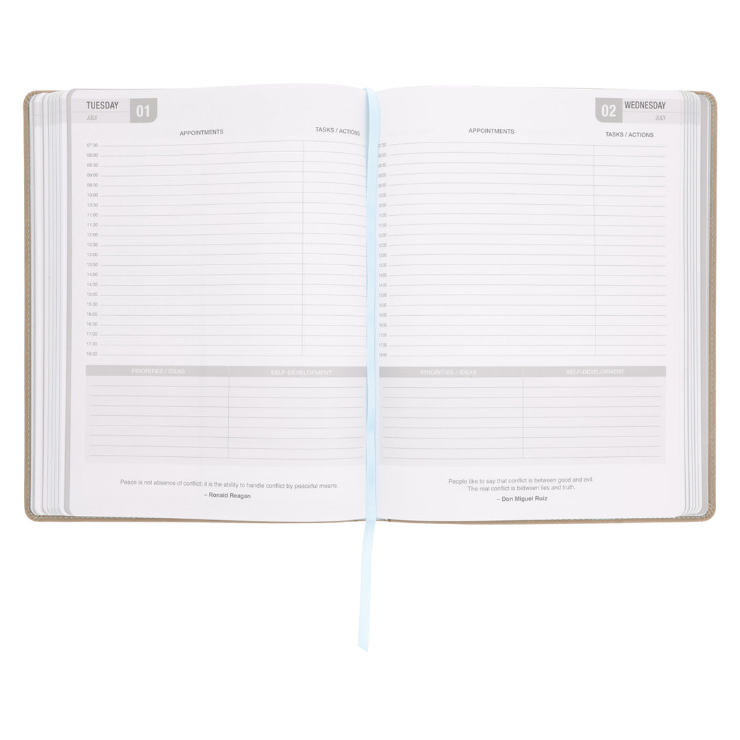 2025 Business Diary - Daily Planner Taupe - Imitation Leather