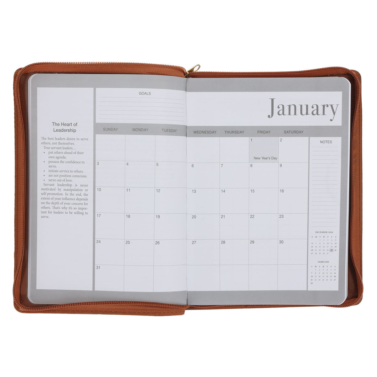 2027 John Maxwell A5 Diary - Daily Planner Brown - Imitation Leather with Zip