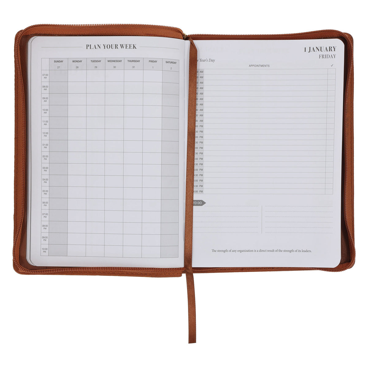 2027 John Maxwell A5 Diary - Daily Planner Brown - Imitation Leather with Zip
