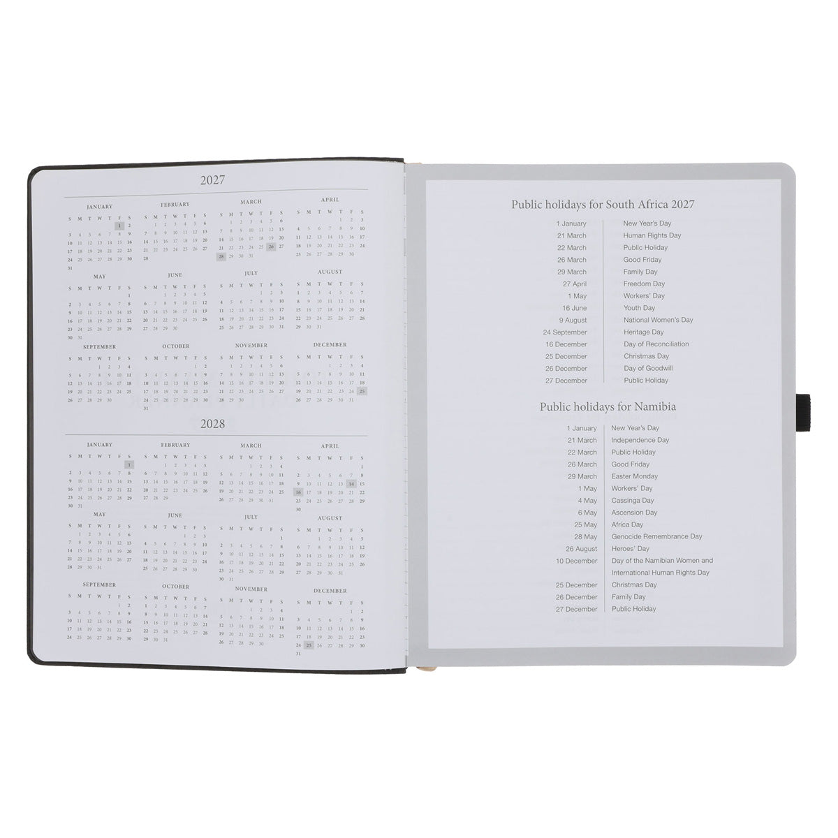 2027 John Maxwell A4 Diary - Daily Planner - Black - Grey - Imitation Leather
