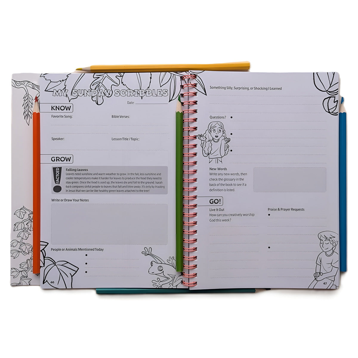 Sunday Scribbles: A 52-Week Creative Journal for Kids in Church - GO Bible (Spiral-Bound)