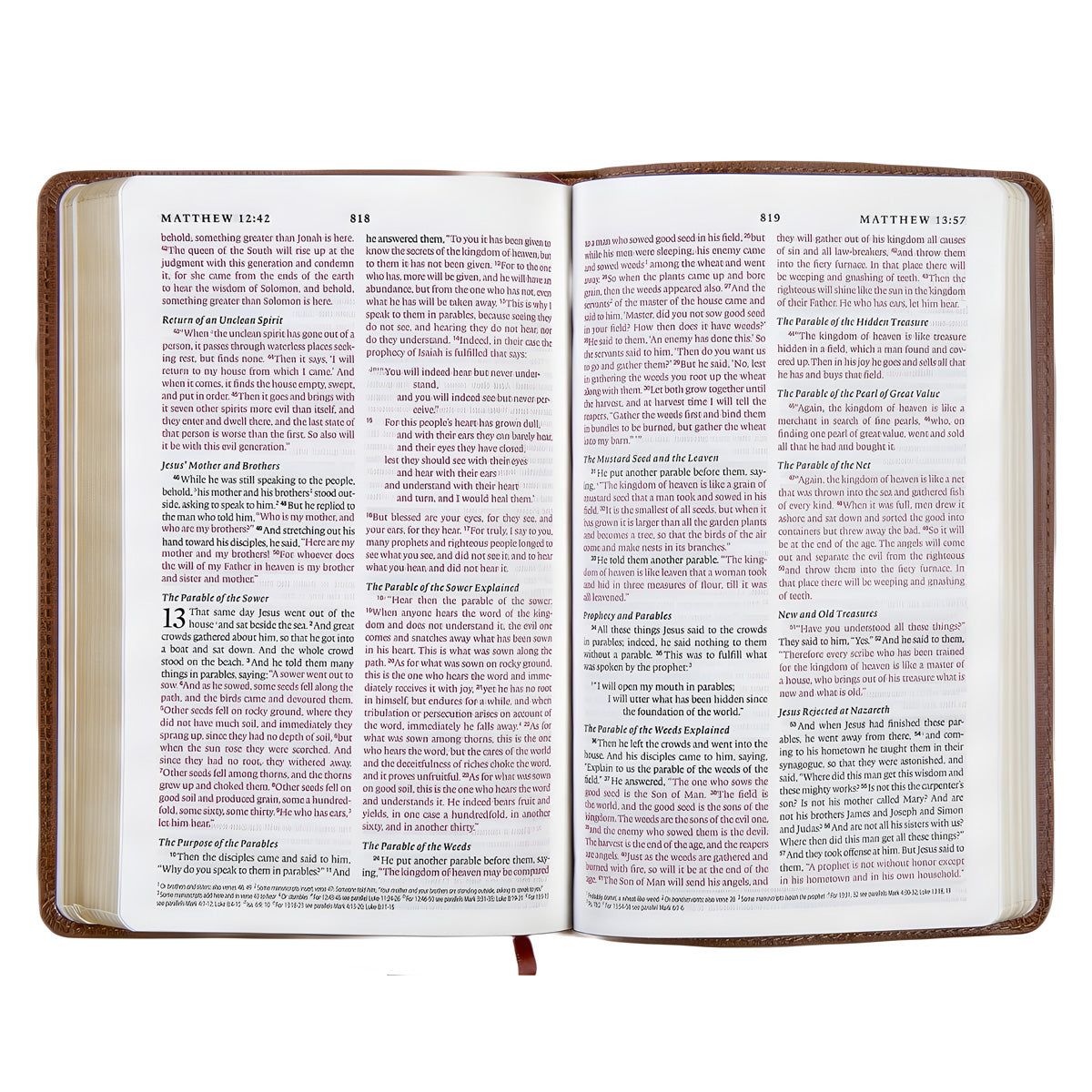 ESV Saddle Brown Full Grain Leather Thinline Bible Red Letter