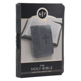 KJV Grey Cross Faux Leather Compact Large Print Bible with Zip