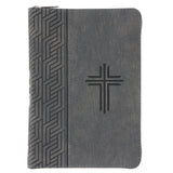 KJV Grey Cross Faux Leather Compact Large Print Bible with Zip