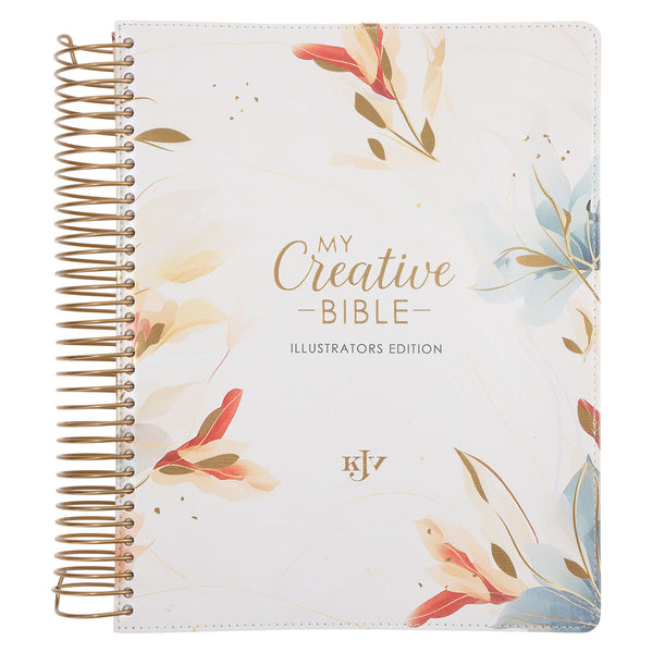 KJV Cream & Gold Leaves Spiral-Bound Faux Leather My Creative