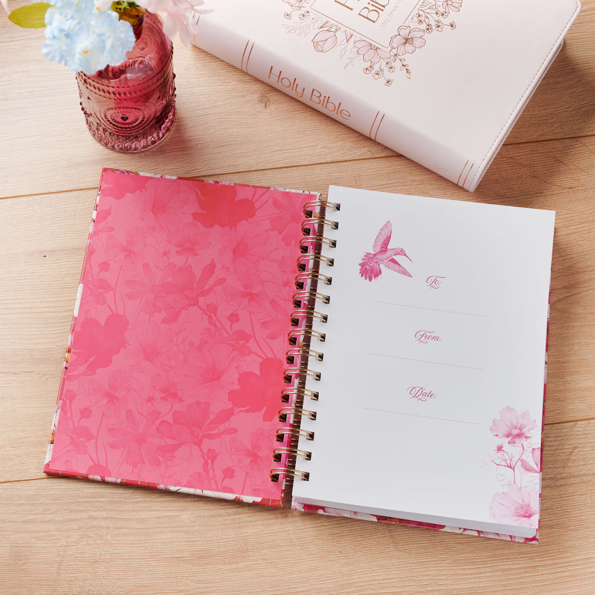 Love Pink Floral Hardcover Wirebound Journal