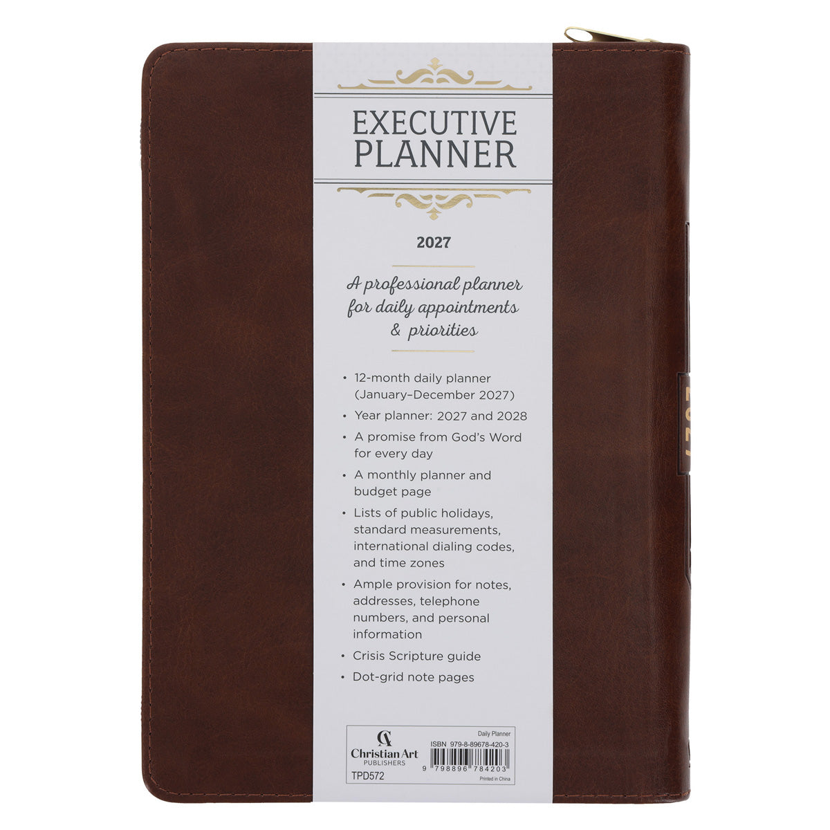 2027 Executive Diary - Daily Planner - For I Know the Plans - Faux Leather with Zip
