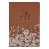 KJV Brown Floral Genuine Leather Thinline Bible Large Print