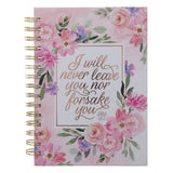 I Will Never Leave You Nor Forsake You Pink Hardcover Wirebound Journal