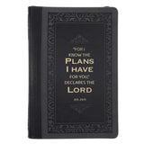 I Know the Plans Two-Tone Black and Grey Faux Leather Journal with Zipped Closure