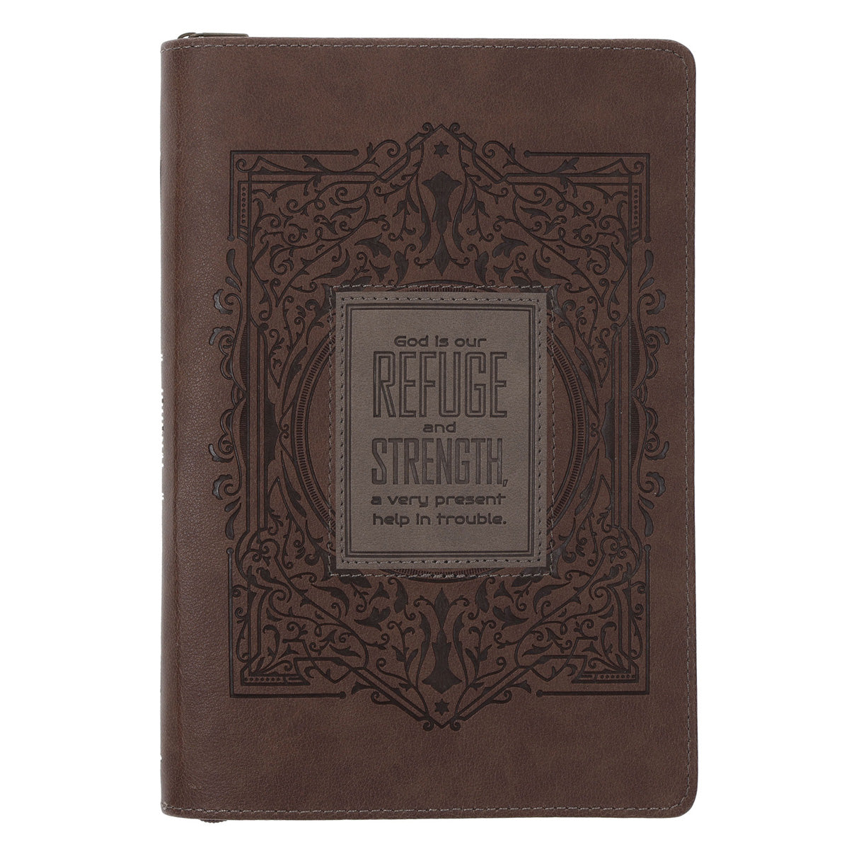 Refuge and Strength Two-Tone Brown Faux Leather Journal with Zipped Closure