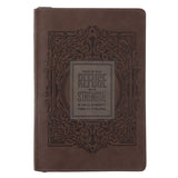 Refuge and Strength Two-Tone Brown Faux Leather Journal with Zipped Closure