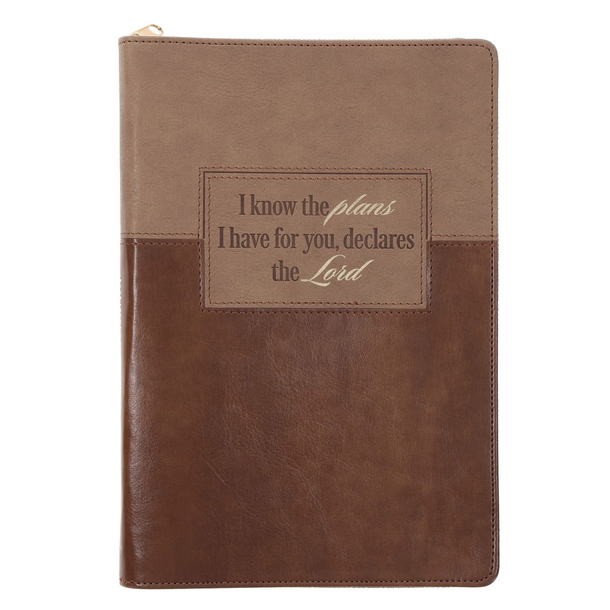 I Know the Plans Two-Tone Brown Faux Leather Journal with Zipped Closure
