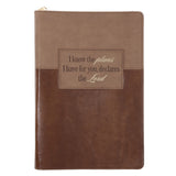 I Know the Plans Two-Tone Brown Faux Leather Journal with Zipped Closure