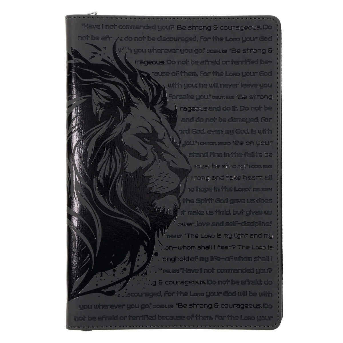 Strong & Courageous Grey Lion Faux Leather Journal with Zipped Closure