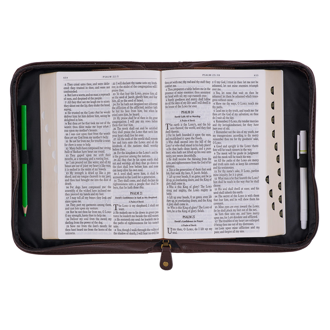 Be Strong And Courageous Joshua 1:9 Two-Tone Toffee And Chocolate Brown (Faux Leather Bible Bag)