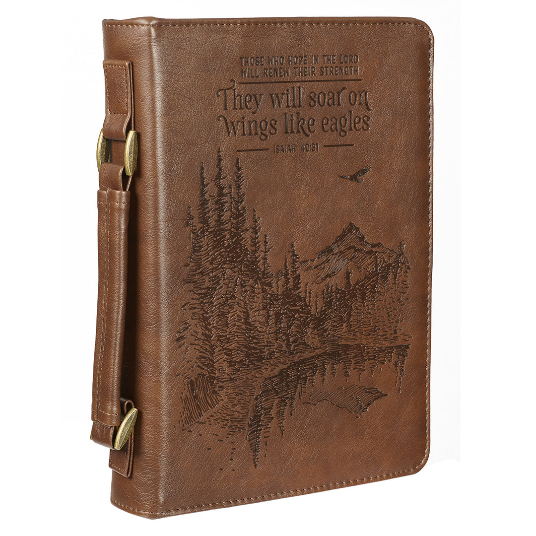Wings Like Eagles Brown Faux Leather Bible Bag - Isaiah 40:31