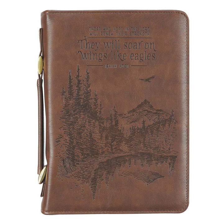 Wings Like Eagles Brown Faux Leather Bible Bag - Isaiah 40:31