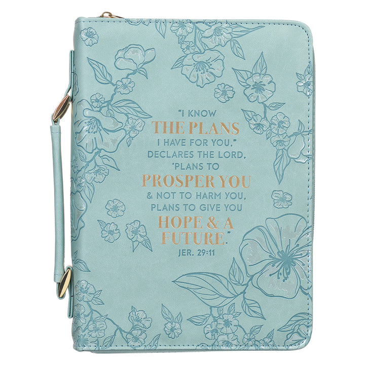 I Know The Plans Jeremiah 29:11 Floral Teal (Faux Leather Bible Bag)