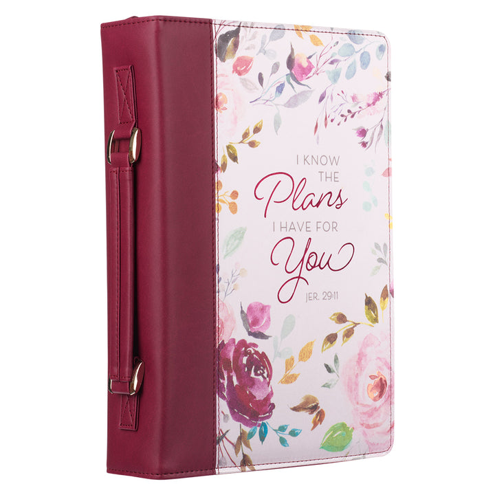 I Know The Plans Jeremiah 29:11 Pink Floral (Faux Leather Bible Bag)