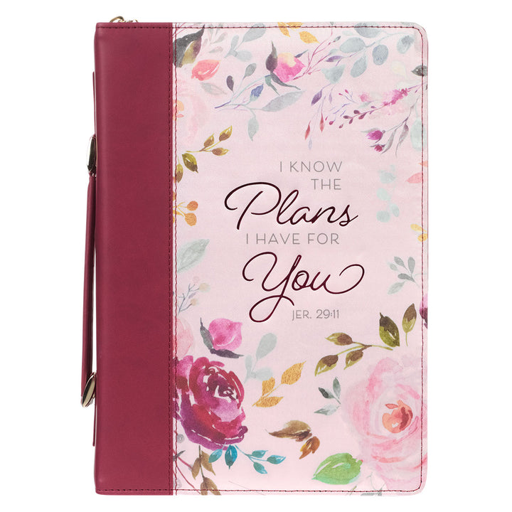 I Know The Plans Jeremiah 29:11 Pink Floral (Faux Leather Bible Bag)