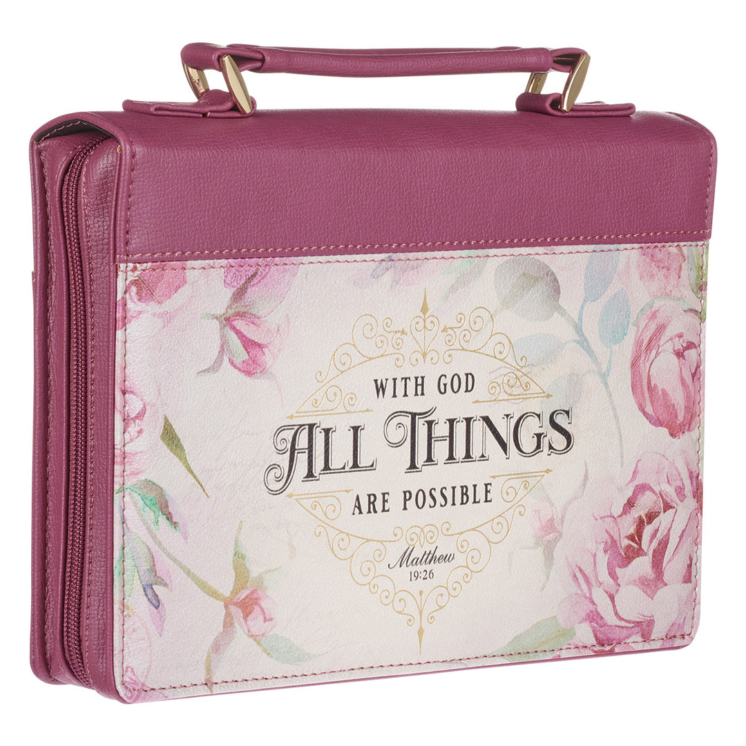 With God All Things Are Possible Floral Mattew 19:26 (Faux Leather Bible Bag)