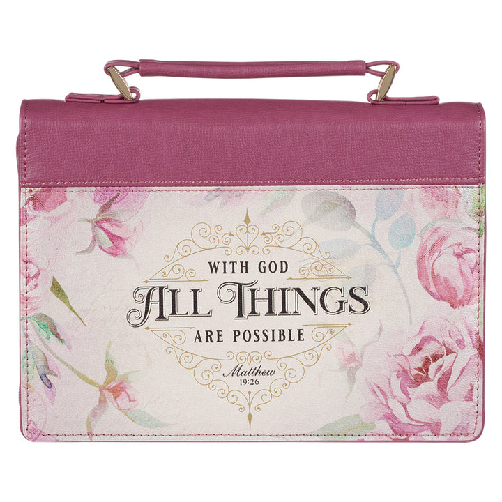 With God All Things Are Possible Floral Mattew 19:26 (Faux Leather Bible Bag)