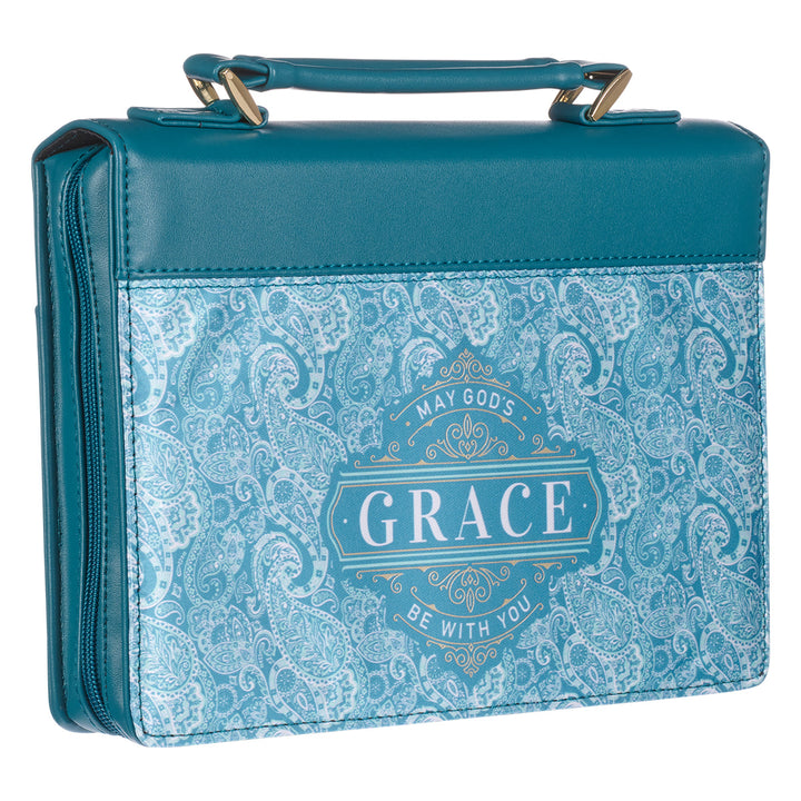 May God's Grace Be With You Teal Paisley (Faux Leather Bible Bag)