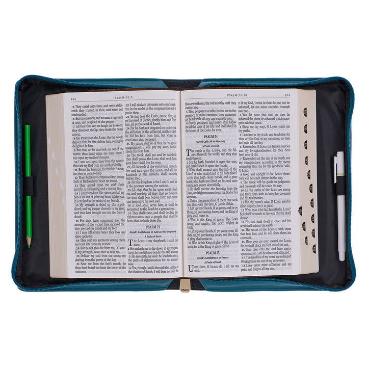 May God's Grace Be With You Teal Paisley (Faux Leather Bible Bag)