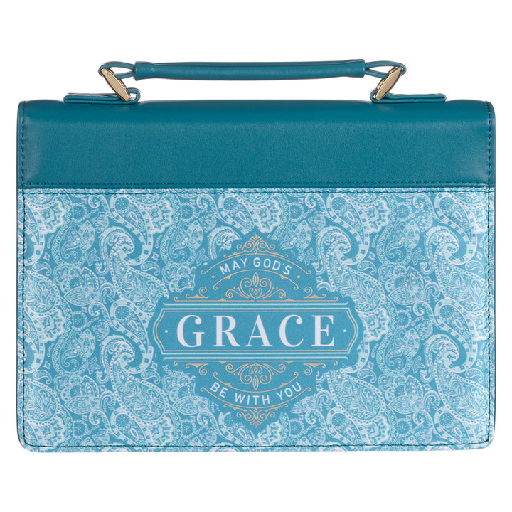 May God's Grace Be With You Teal Paisley (Faux Leather Bible Bag)