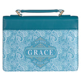 May God's Grace Be With You Teal Paisley (Faux Leather Bible Bag)