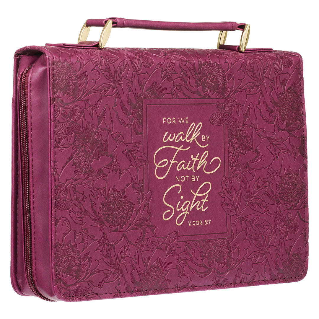 Walk By Faith Burgundy Faux Leather Bible Bag - 2 Corinthians 5:7