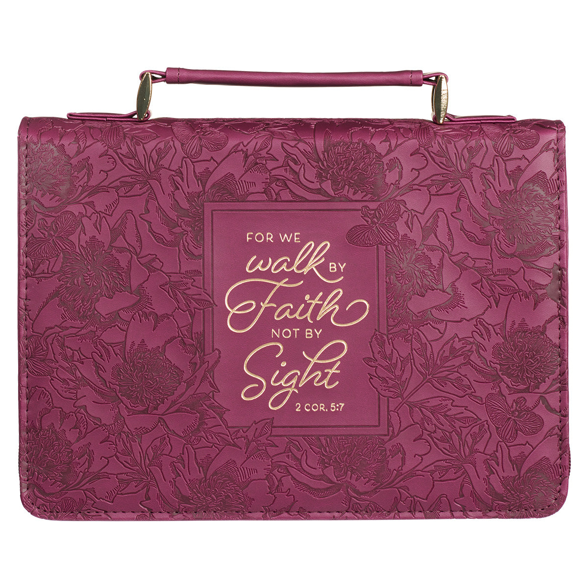 Walk By Faith Burgundy Faux Leather Bible Bag - 2 Corinthians 5:7