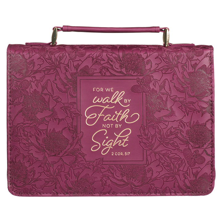 Walk By Faith Burgundy Faux Leather Bible Bag - 2 Corinthians 5:7