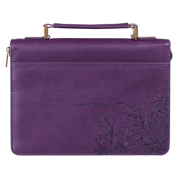 The Lord's Mercies are New Every Morning Purple Floral Faux Leather Bible Bag