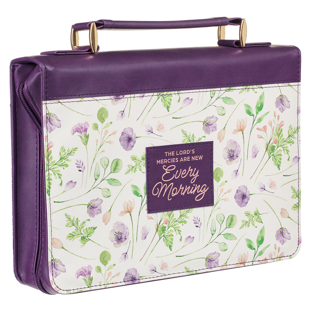 The Lord's Mercies are New Every Morning Purple Floral Faux Leather Bible Bag