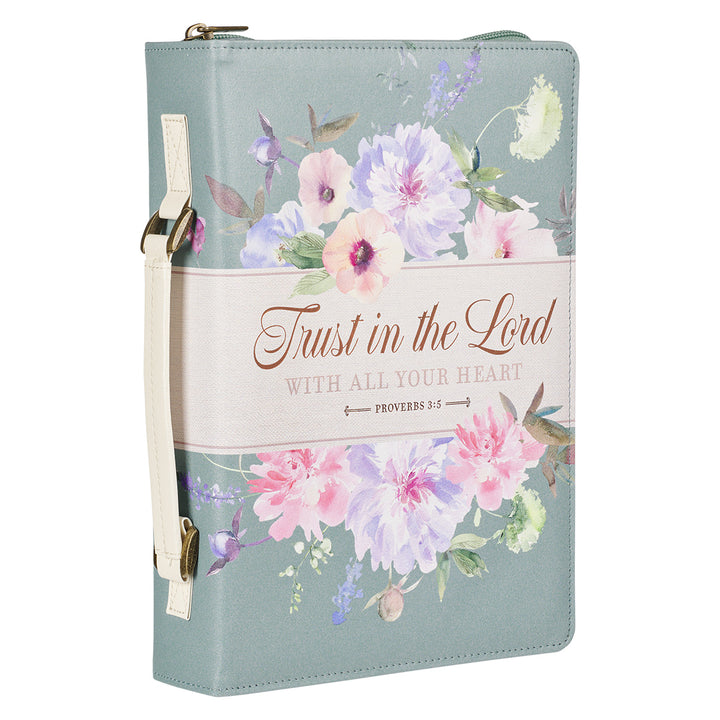 Trust in the Lord with All Your Heart Teal Floral Faux Leather Bible Bag