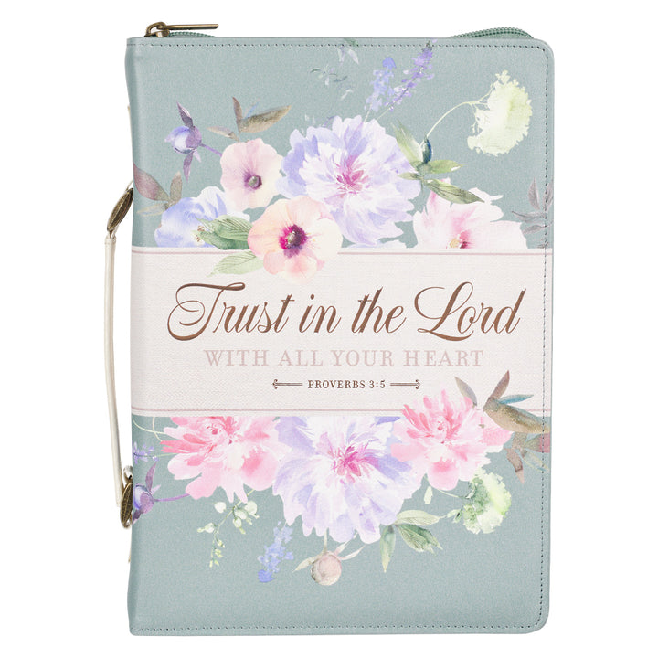 Trust in the Lord with All Your Heart Teal Floral Faux Leather Bible Bag