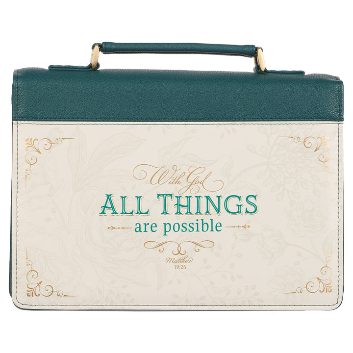 With God All Things Matthew 19:26 Teal (Faux Leather Bible Bag)