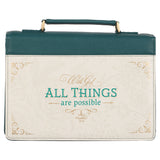 With God All Things Matthew 19:26 Teal (Faux Leather Bible Bag)