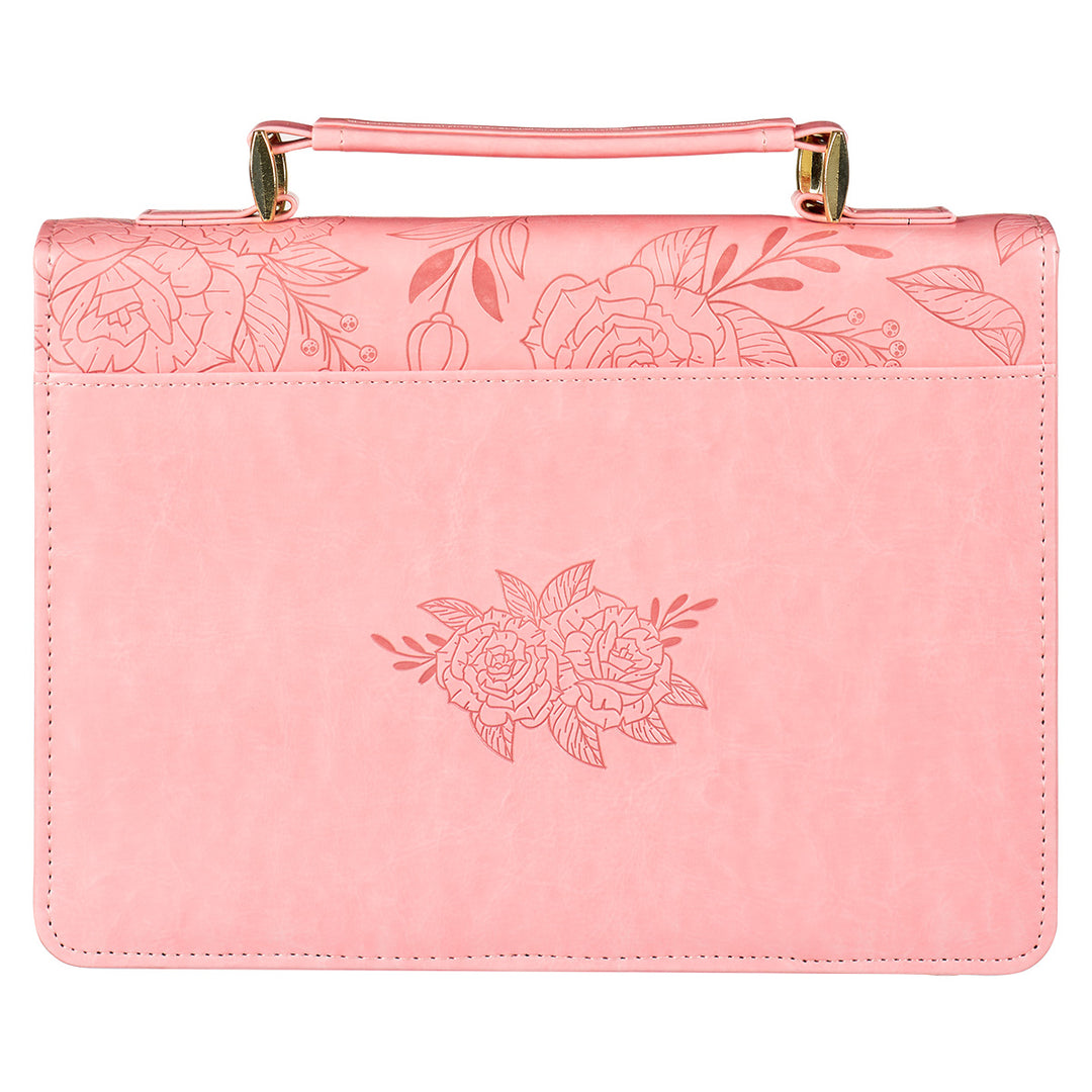 Strength & Dignity Floral Pink Faux Leather Bible Bag - Proverbs 31:25